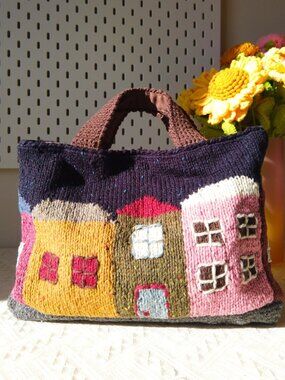 Hand-Knitted Wool Yarn Embroidery House Bag